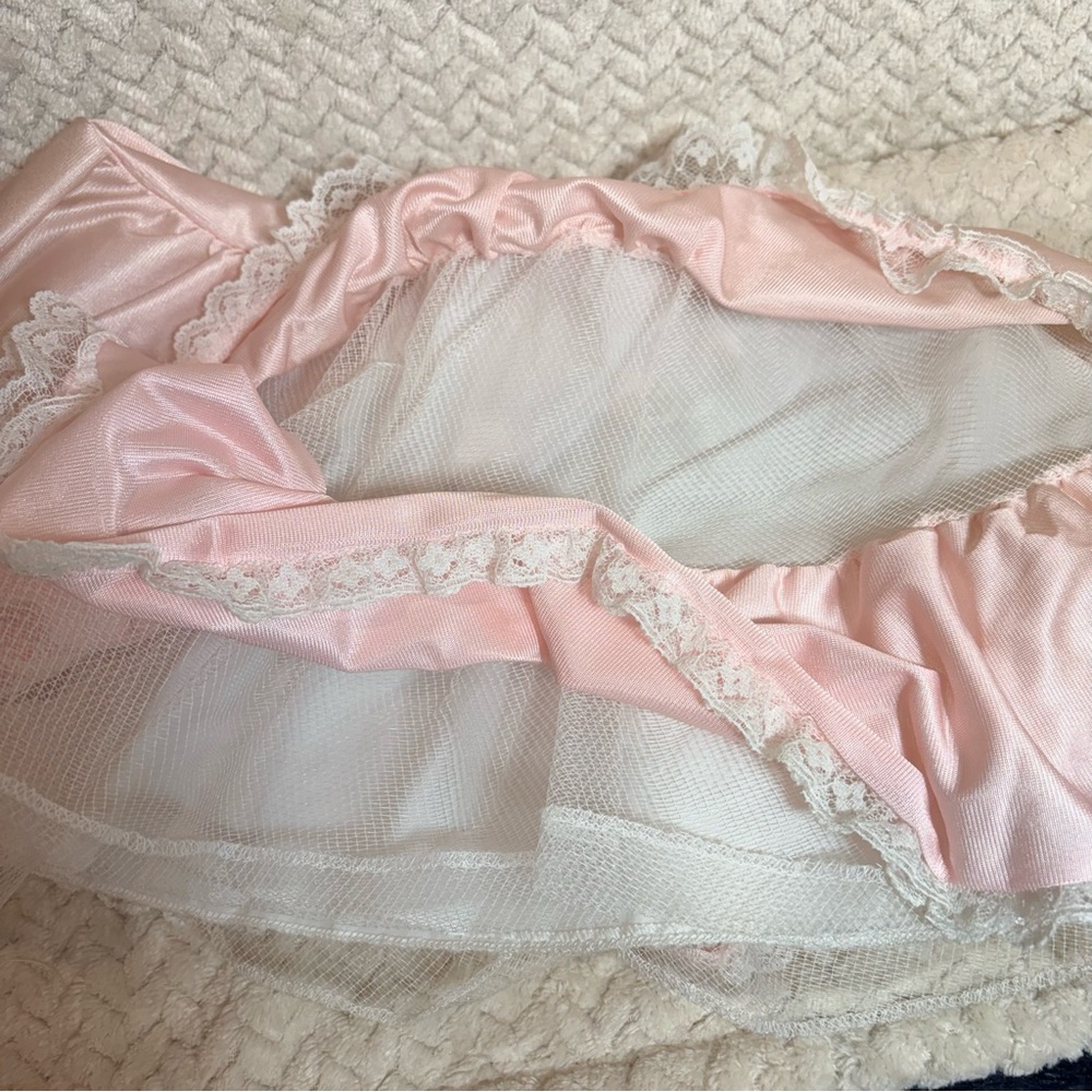 Vtg 70s Union Made Toddler Girl Size 4 Pink Ruffle Trim Tiered Coquette Dress - Picture 9 of 9